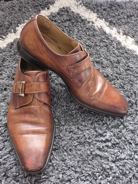 Magnani Tan Brown Leather Double Monk Strap Shoes Size 11M